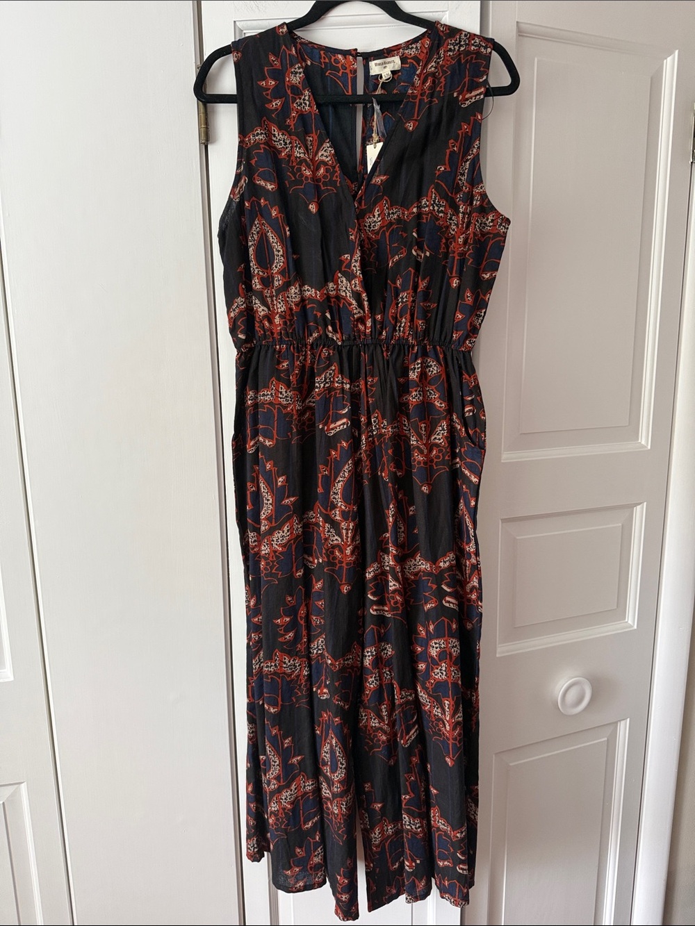 World Market Printed Sleeveless Jumpsuit Romper S/M Boho Paisley Linen Blend NWT